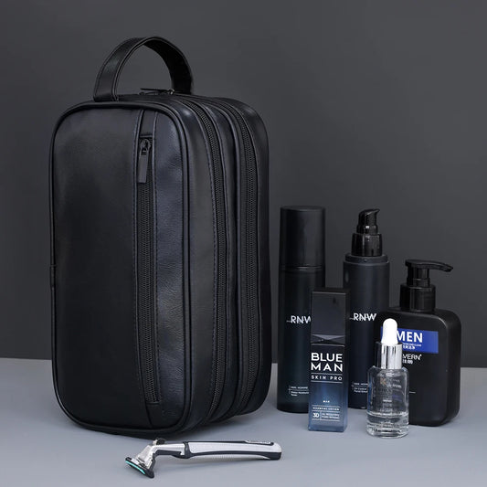 Double-Layer PU Leather Travel Toiletry Bag for Men