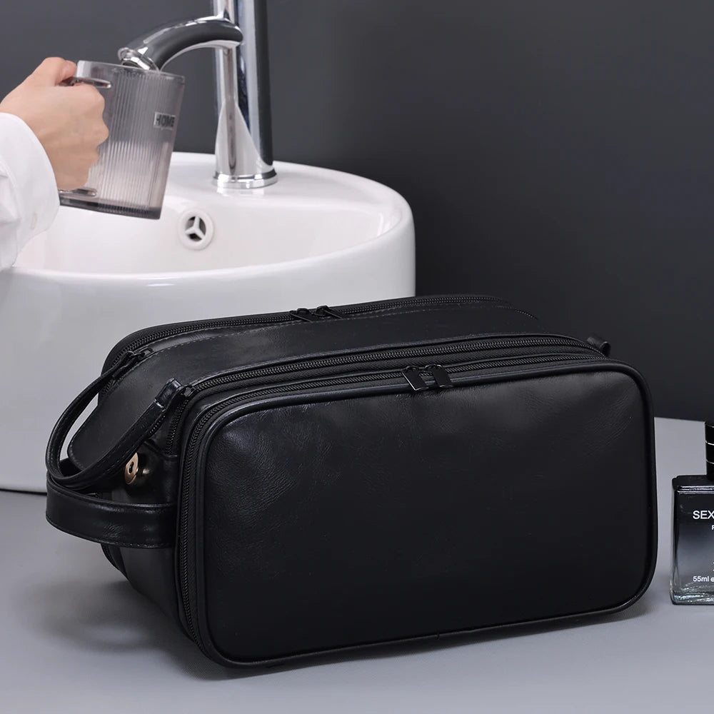 Multi-Pocket PU Leather Hanging Toiletry Bag