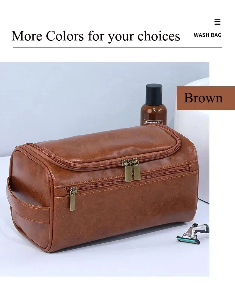 Leather Hanging Travel Toiletry Bag for Men & Women