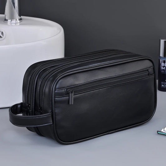 Double-Layer PU Leather Travel Toiletry Bag for Men
