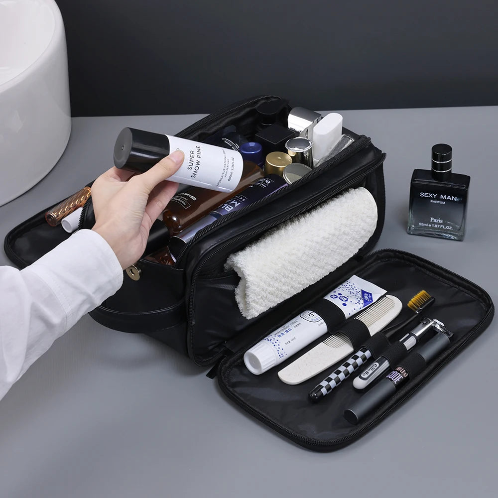 Multi-Pocket PU Leather Hanging Toiletry Bag