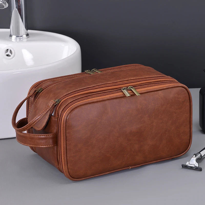 Multi-Pocket PU Leather Hanging Toiletry Bag