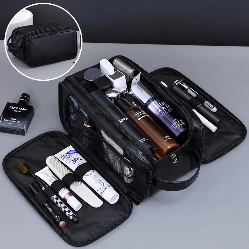 Multi-Pocket PU Leather Hanging Toiletry Bag