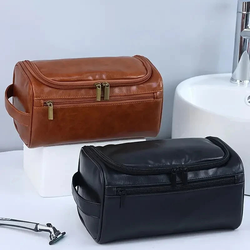Spacious Leather Toiletry Bag for Travel & Grooming