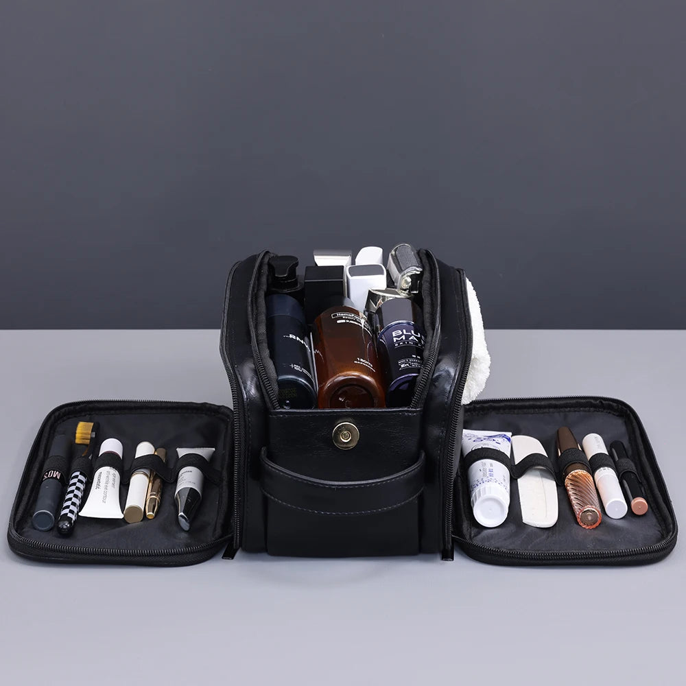 Multi-Pocket PU Leather Hanging Toiletry Bag