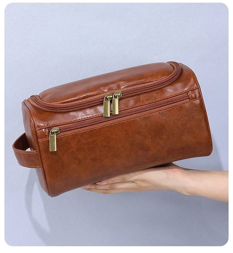 Leather Hanging Travel Toiletry Bag for Men & Women