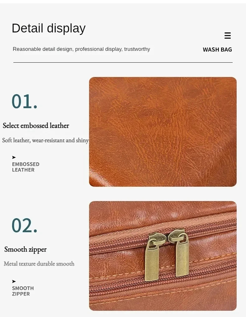 Leather Hanging Travel Toiletry Bag for Men & Women