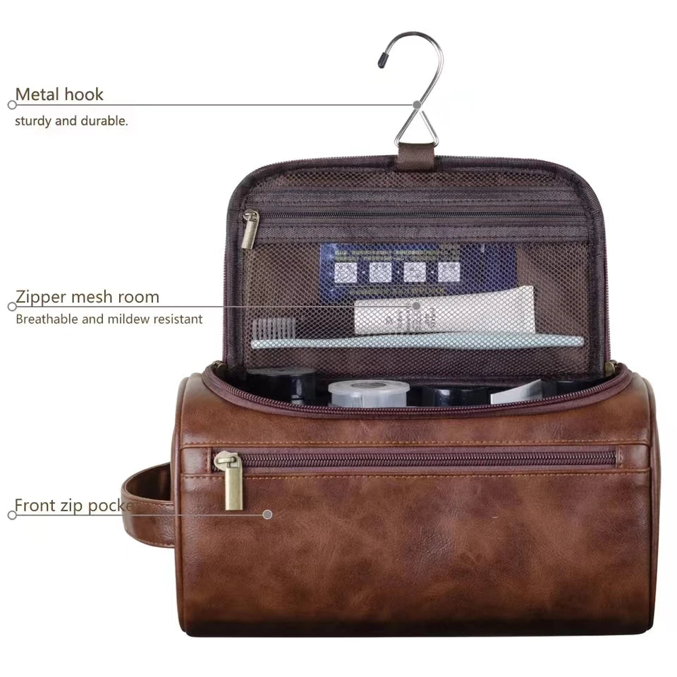 Leather Hanging Travel Toiletry Bag for Men & Women