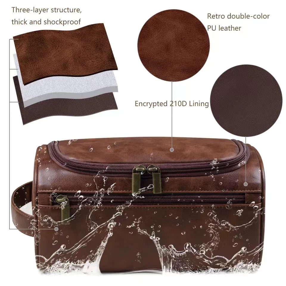 Leather Hanging Travel Toiletry Bag for Men & Women