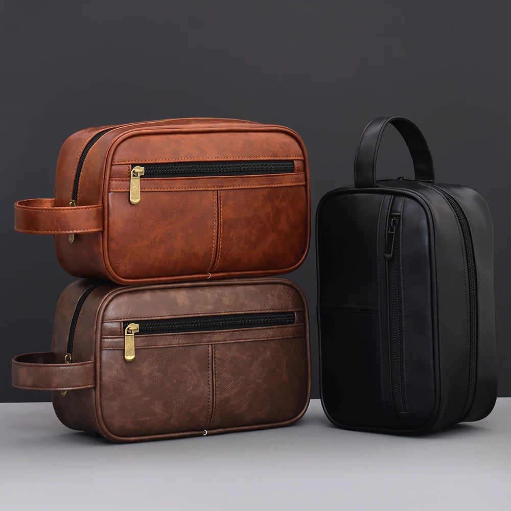 Men’s Vintage Leather Hanging Toiletry Bag