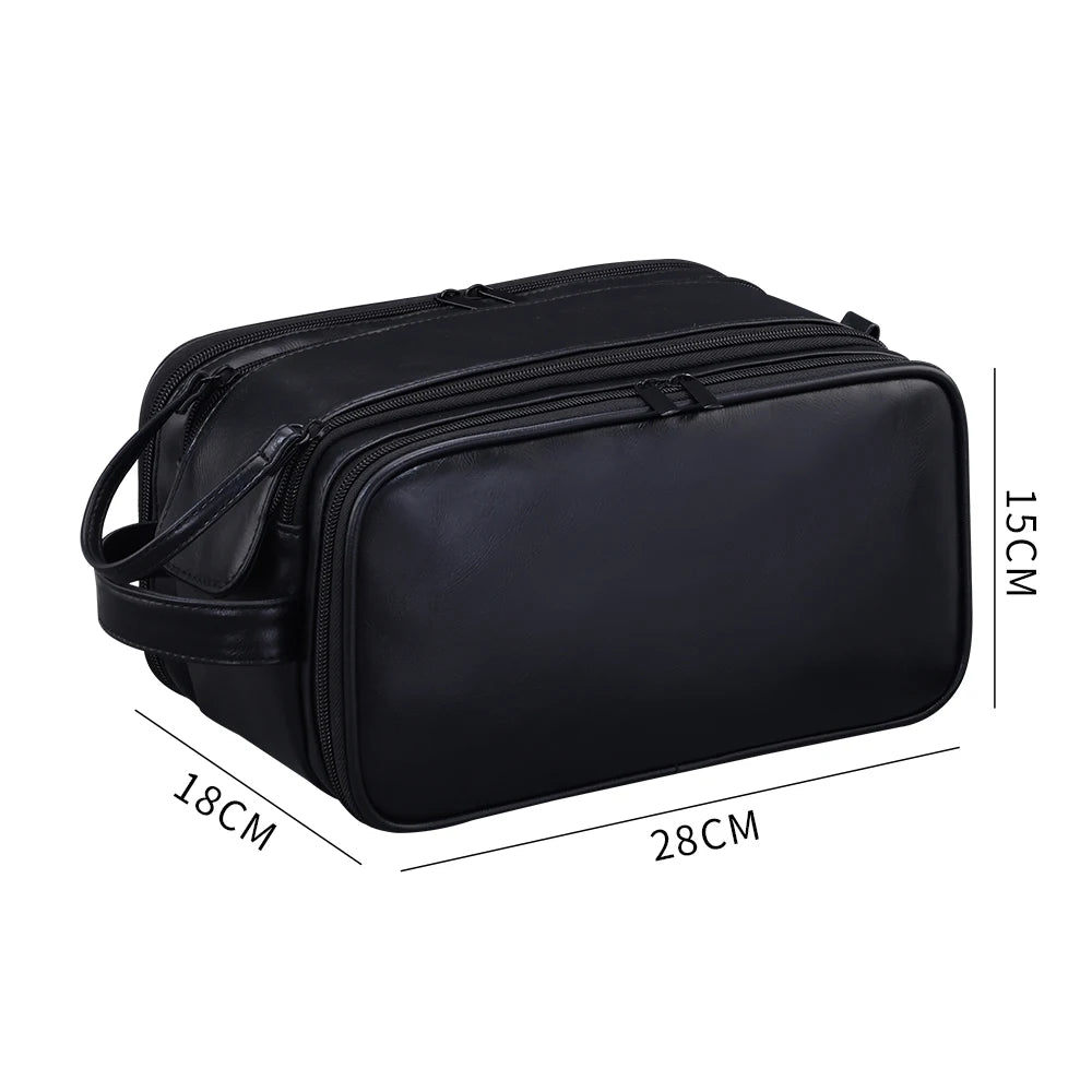 Multi-Pocket PU Leather Hanging Toiletry Bag