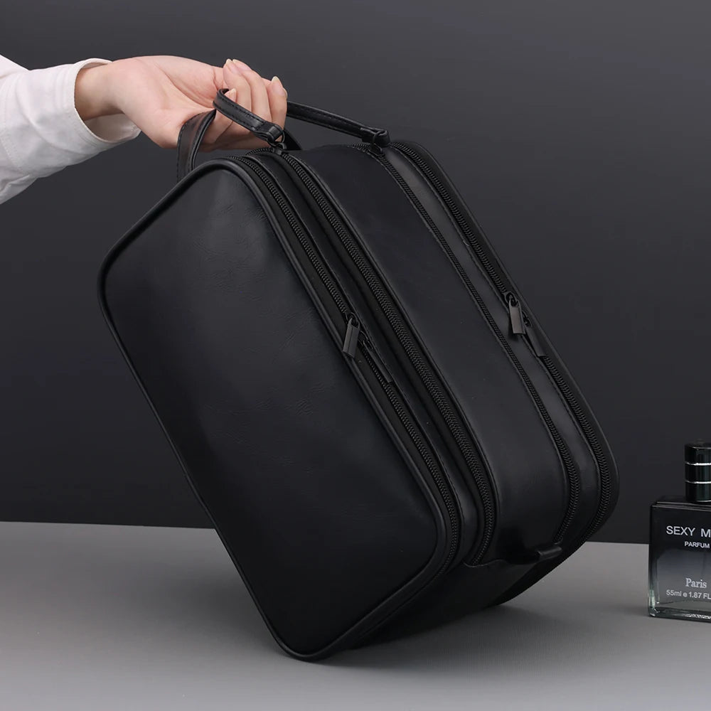 Multi-Pocket PU Leather Hanging Toiletry Bag