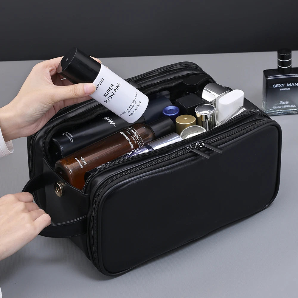 Multi-Pocket PU Leather Hanging Toiletry Bag