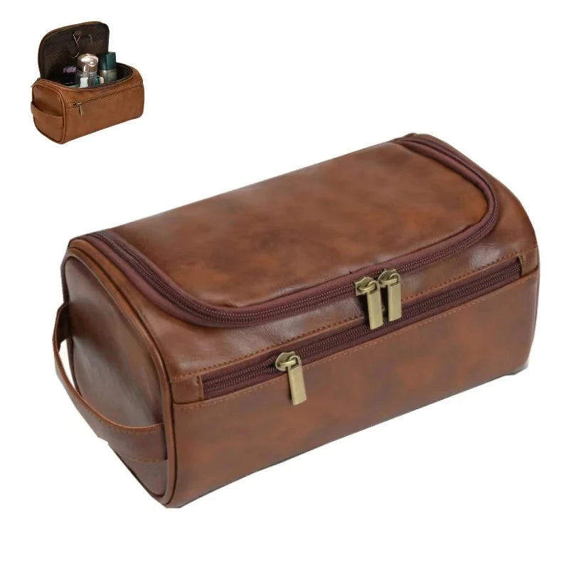 Leather Hanging Travel Toiletry Bag for Men & Women