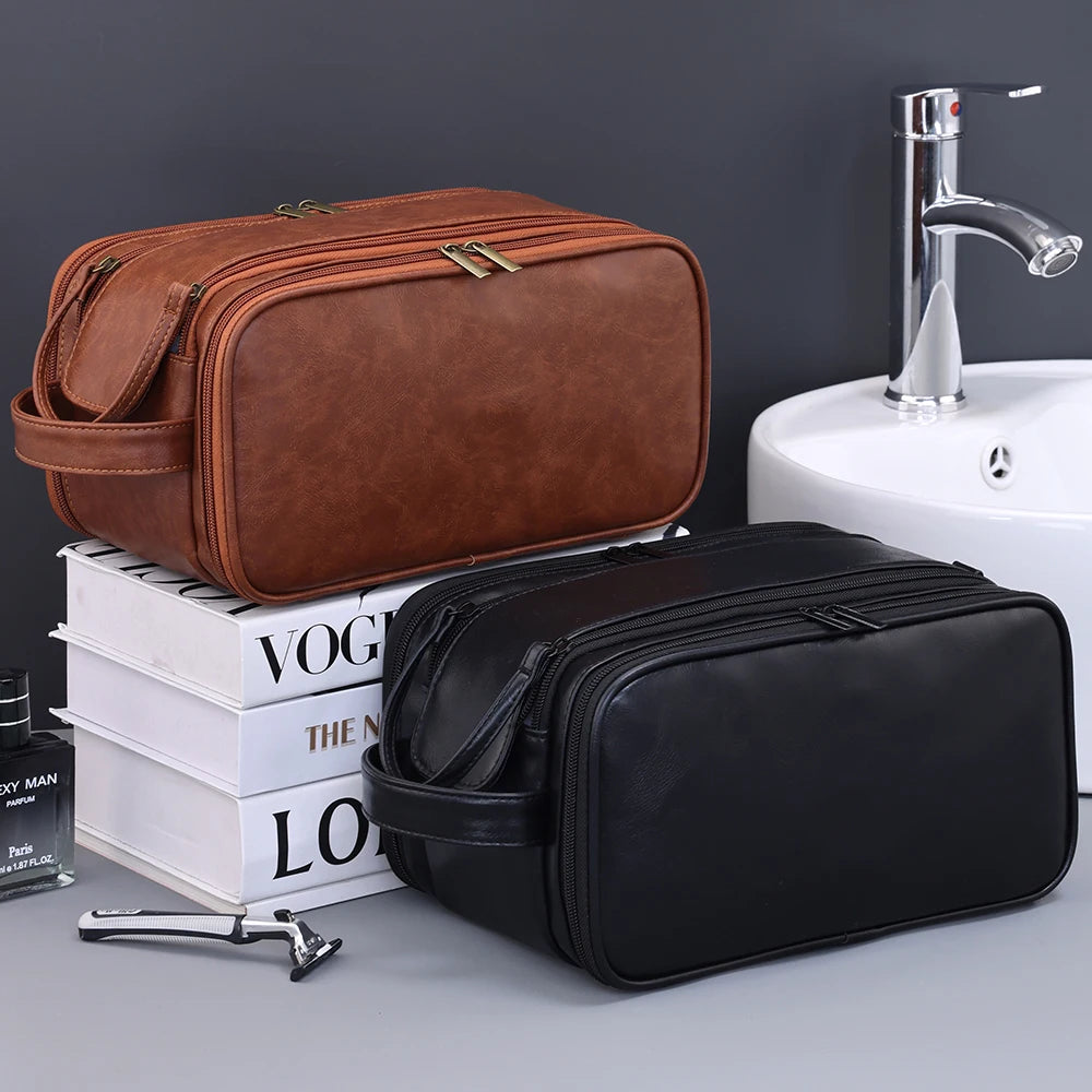 Multi-Pocket PU Leather Hanging Toiletry Bag