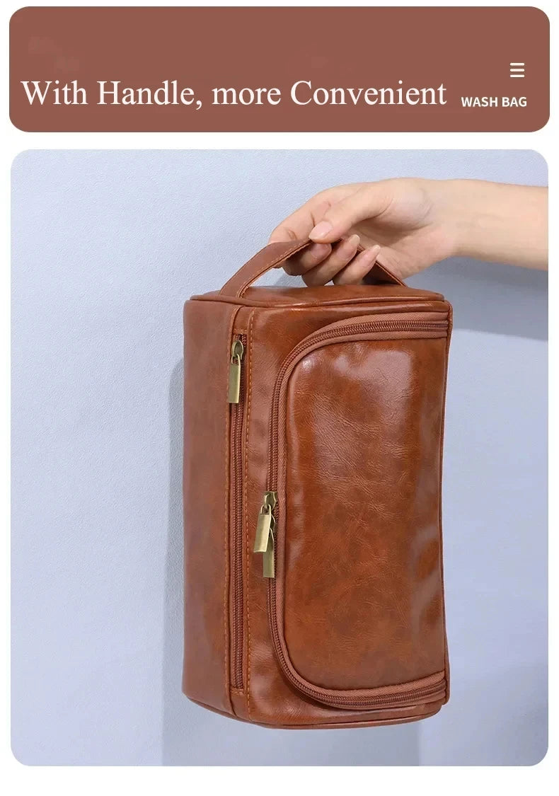 Leather Hanging Travel Toiletry Bag for Men & Women